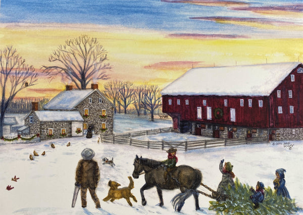 "The George Spangler Farm, Bringing Home the Tree" 11x14