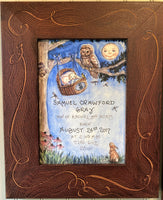 Baby in Basket  with Owl in Tree Birth Certificate  5x7