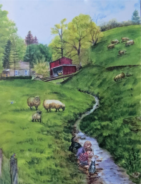 "Playing in the Sheep Pasture" 9x12