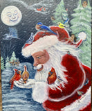 “Santa Feeding Birds In His Hand”