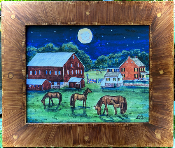 Moonlit Farm With Horses