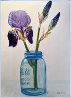"Iris in Mason Jar" 4 1/4" x 5 1/2"  blank card