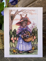 Mama Bunny withBasket of Pansies and Chicks card
