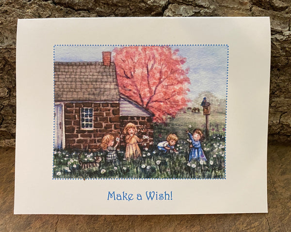 Make A Wish Children Playing in Dandelions - Card