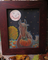 Pumpkin Horse Red Grained Swirl Frame Print