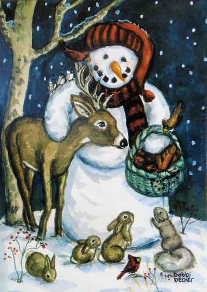 "Frosty With Friends And Basket of Goodies for Them" 5x7