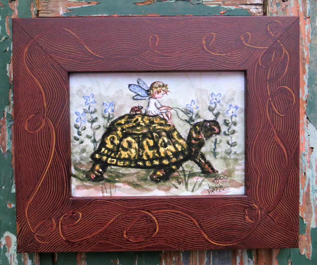 Ladies Riding Turtle “Fairy Girl Riding Turtle “ 5x7 – the bobbi becker gallery