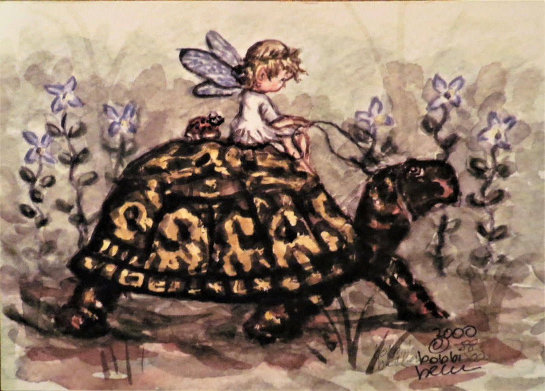 Ladies Riding Turtle “Fairy Girl Riding Turtle “ 5x7 – the bobbi becker gallery