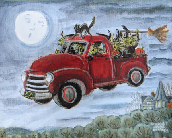 Witch, Witches, Pick up truck, Halloween, bobbi becker, Halloween print