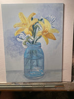 Day Lilies and White Irises in Mason Jar - Original Artwork - No Discounts may be applied