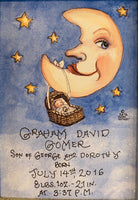 “Moon with Baby Basket” Birth Certificate  5 x 7