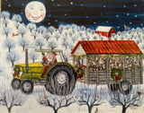Santa on the Tractor Pulling the Reindeer