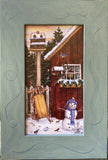 Snowy Shed - Snowman Painting Rustic Artwork, Snow Scene Birds, Winter Print, Watercolor Holiday Gift