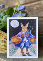 Easter Bunny with Basket of Eggs and Pussy Willow Easter card